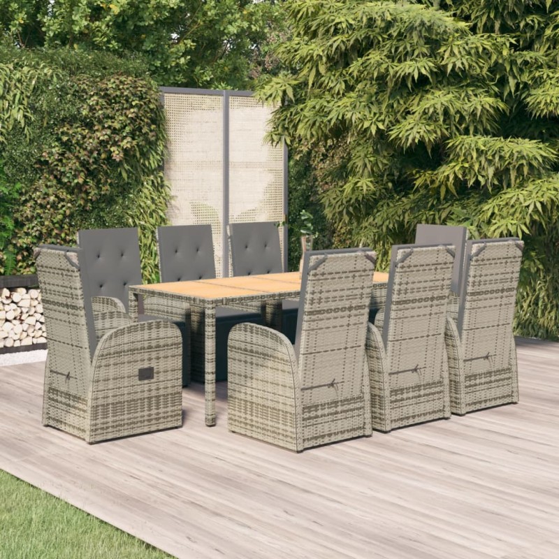 vidaXL 9-tlg. Garten-Essgruppe mit Kissen Grau Poly Rattan vidaXL 9-tlg. Garten-Essgruppe mit Kissen Grau Poly Rattan
