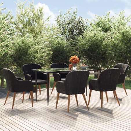 vidaXL 7-tlg. Garten-Essgruppe mit Kissen Schwarz