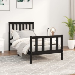 vidaXL Massivholzbett mit Kopfteil Schwarz 100x200 cm Kiefer