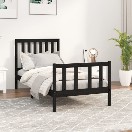 vidaXL Massivholzbett mit Kopfteil Schwarz 100x200 cm Kiefer