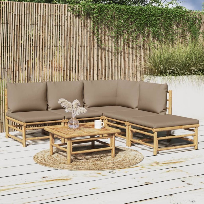 vidaXL 6-tlg. Garten-Lounge-Set mit Kissen Taupe Bambus vidaXL 6-tlg. Garten-Lounge-Set mit Kissen Taupe Bambus