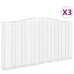vidaXL Gabionen mit Hochbogen 3 Stk. 400x30x200/220cm Verzinktes Eisen