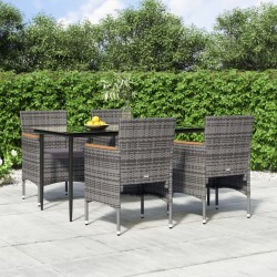 vidaXL 5-tlg. Garten-Essgruppe mit Kissen Grau und Schwarz