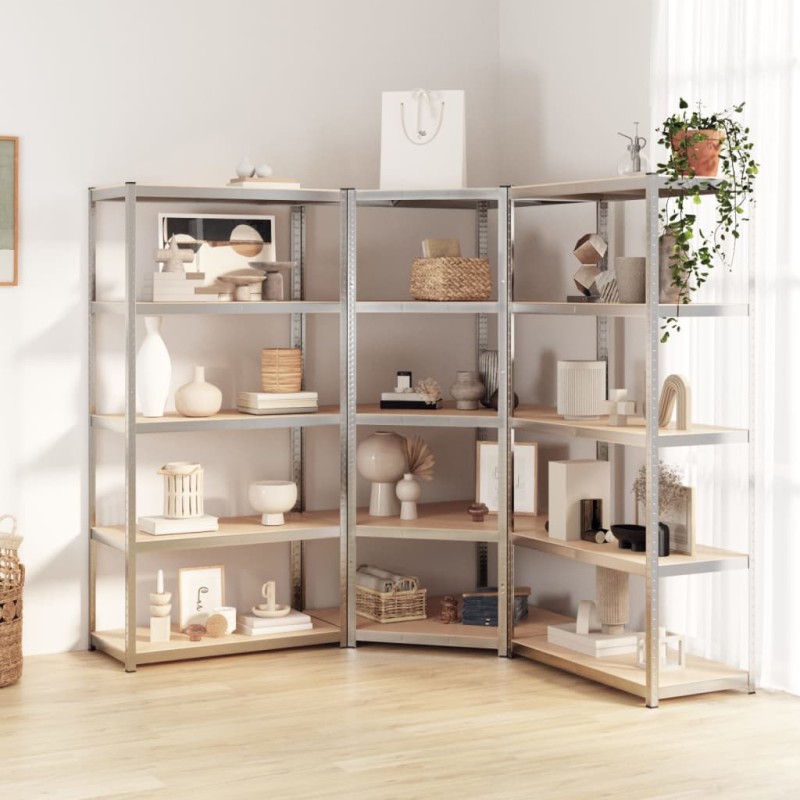 vidaXL Regale mit 5 Böden 3 Stk. Silbern Stahl & Holzwerkstoff vidaXL Regale mit 5 Böden 3 Stk. Silbern Stahl & Holzwerkstoff