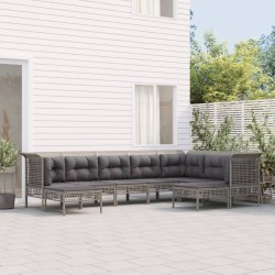 vidaXL 9-tlg. Garten-Lounge-Set mit Kissen Grau Poly Rattan
