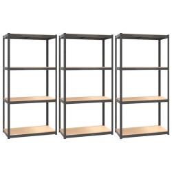 vidaXL Regale mit 4 Böden 3 Stk. Anthrazit Stahl & Holzwerkstoff