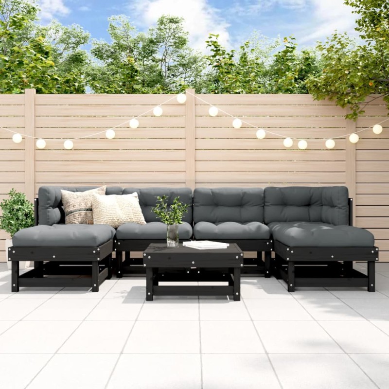 vidaXL 7-tlg. Garten-Lounge-Set mit Kissen Schwarz Massivholz vidaXL 7-tlg. Garten-Lounge-Set mit Kissen Schwarz Massivholz