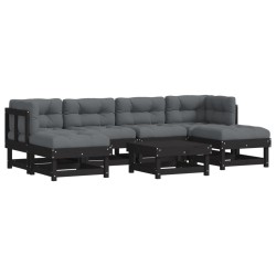 vidaXL 7-tlg. Garten-Lounge-Set mit Kissen Schwarz Massivholz