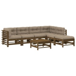 vidaXL 7-tlg. Garten-Lounge-Set mit Kissen Honigbraun Massivholz