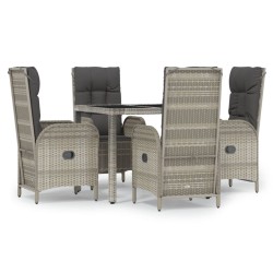 vidaXL 5-tlg. Garten-Essgruppe mit Kissen Grau Poly Rattan