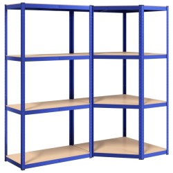 vidaXL Regale mit 4 Böden 2 Stk. Blau Stahl & Holzwerkstoff