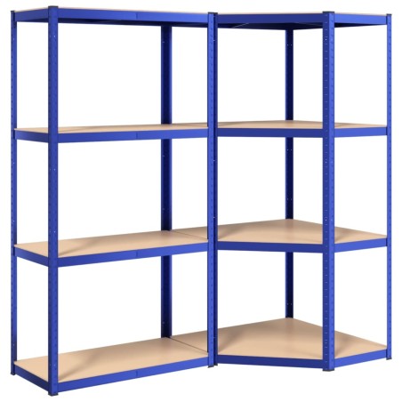 vidaXL Regale mit 4 Böden 2 Stk. Blau Stahl & Holzwerkstoff