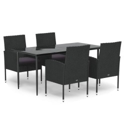 vidaXL 5-tlg. Garten-Essgruppe mit Kissen Schwarz Poly Rattan