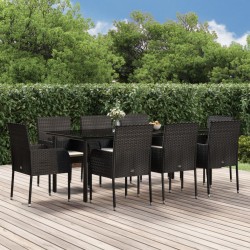 vidaXL 9-tlg. Garten-Essgruppe mit Kissen Schwarz Poly Rattan