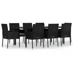 vidaXL 9-tlg. Garten-Essgruppe mit Kissen Schwarz Poly Rattan