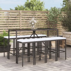 vidaXL 9-tlg. Gartenbar-Set mit Kissen Schwarz Poly Rattan