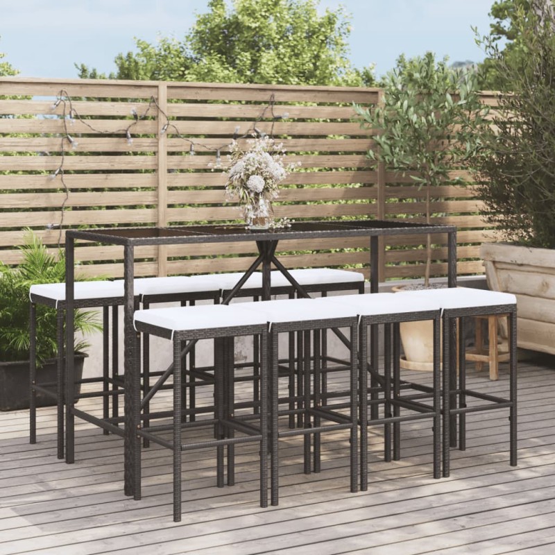 vidaXL 9-tlg. Gartenbar-Set mit Kissen Schwarz Poly Rattan vidaXL 9-tlg. Gartenbar-Set mit Kissen Schwarz Poly Rattan