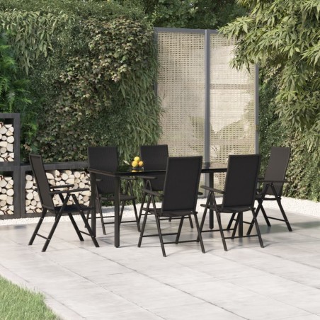 vidaXL 7-tlg. Garten-Essgruppe Schwarz Poly Rattan