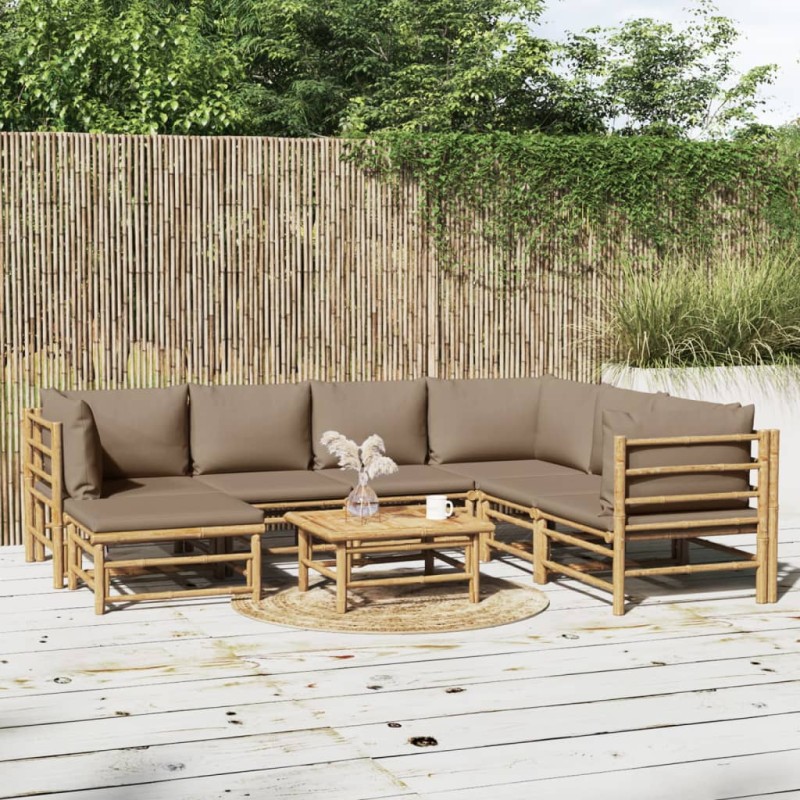 vidaXL 8-tlg. Garten-Lounge-Set mit Kissen Taupe Bambus vidaXL 8-tlg. Garten-Lounge-Set mit Kissen Taupe Bambus