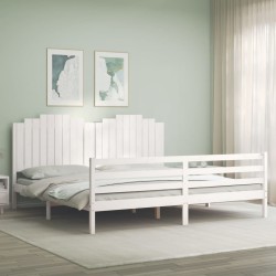 vidaXL Massivholzbett mit Kopfteil Weiß 200x200 cm