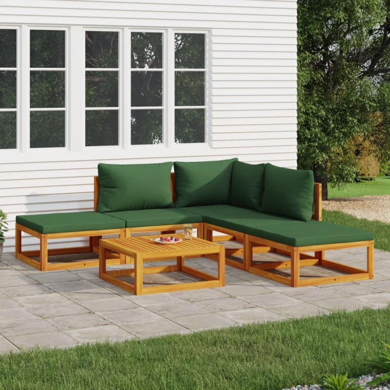 vidaXL 6-tlg. Garten-Lounge-Set mit Grünen Kissen Massivholz vidaXL 6-tlg. Garten-Lounge-Set mit Grünen Kissen Massivholz