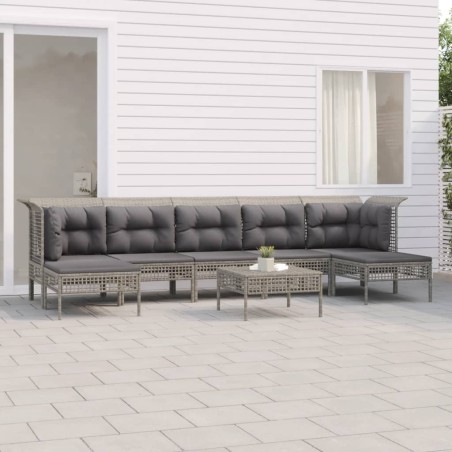 vidaXL 8-tlg. Garten-Lounge-Set mit Kissen Grau Poly Rattan