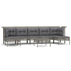 vidaXL 8-tlg. Garten-Lounge-Set mit Kissen Grau Poly Rattan
