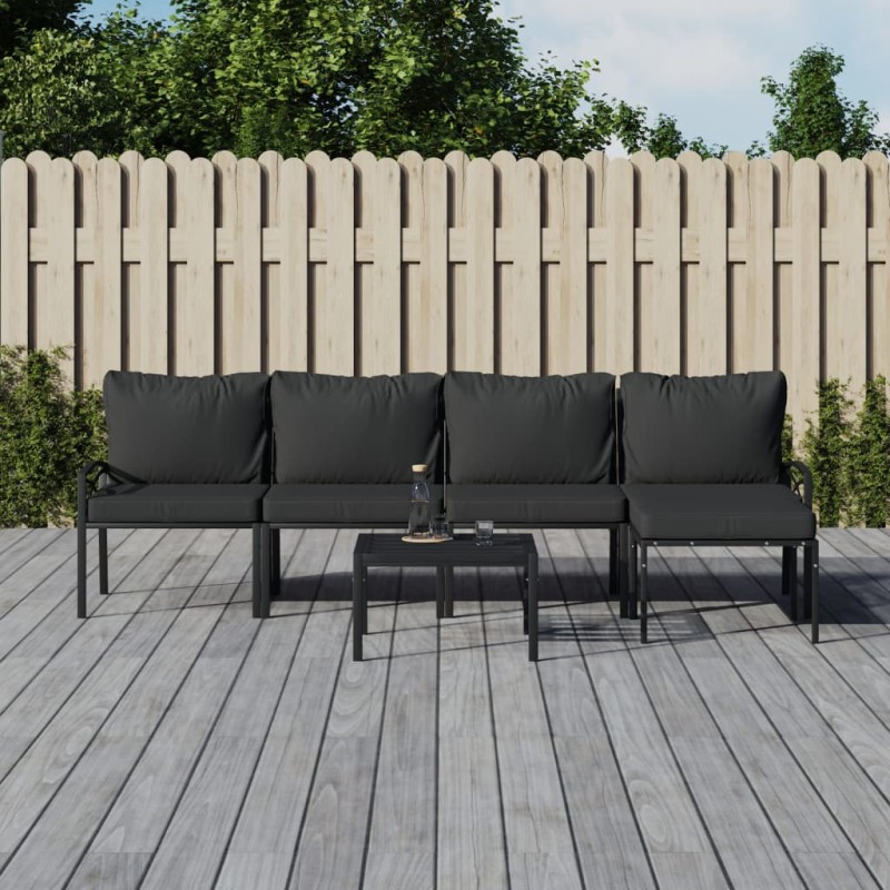 vidaXL 6-tlg. Garten-Lounge-Set mit Grauen Kissen Stahl vidaXL 6-tlg. Garten-Lounge-Set mit Grauen Kissen Stahl