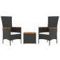 vidaXL 3-tlg. Garten-Lounge-Set Schwarz Poly Rattan Massivholz Akazie vidaXL 3-tlg. Garten-Lounge-Set Schwarz Poly Rattan Massivholz Akazie