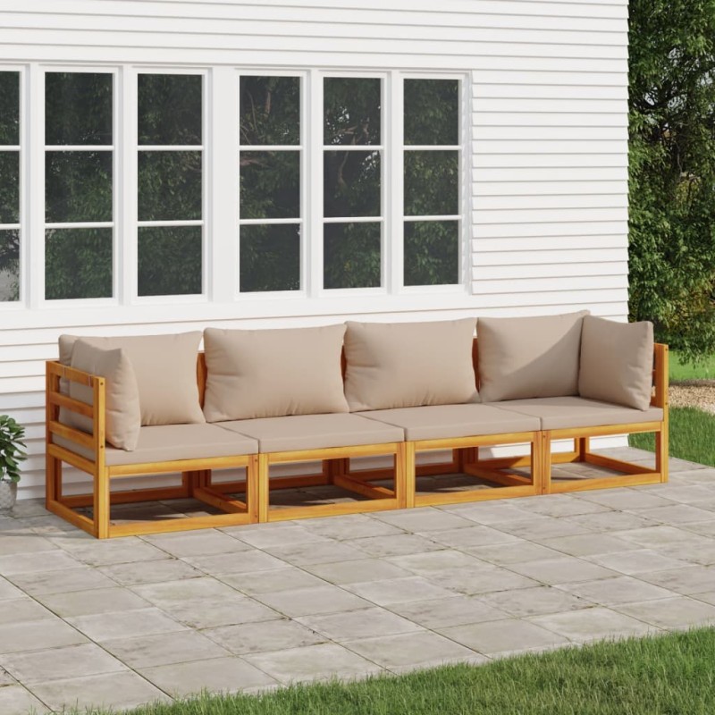 vidaXL 4-tlg. Garten-Lounge-Set mit Taupe Kissen Massivholz vidaXL 4-tlg. Garten-Lounge-Set mit Taupe Kissen Massivholz