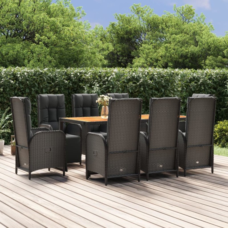 vidaXL 9-tlg. Garten-Essgruppe mit Kissen Schwarz Poly Rattan vidaXL 9-tlg. Garten-Essgruppe mit Kissen Schwarz Poly Rattan
