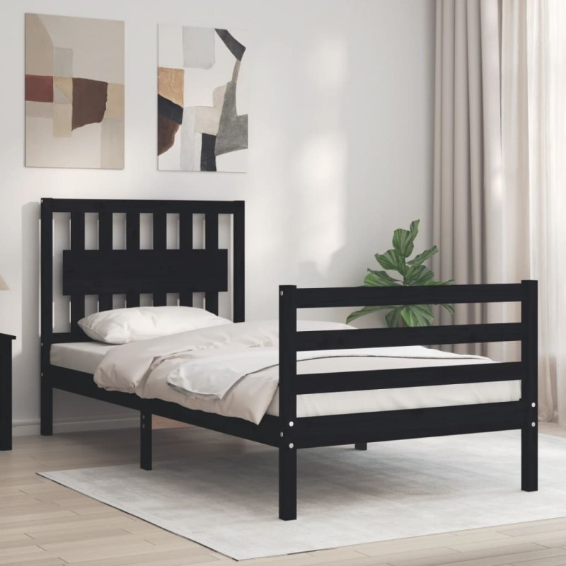 vidaXL Massivholzbett mit Kopfteil Schwarz 90x200 cm vidaXL Massivholzbett mit Kopfteil Schwarz 90x200 cm