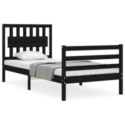 vidaXL Massivholzbett mit Kopfteil Schwarz 90x200 cm