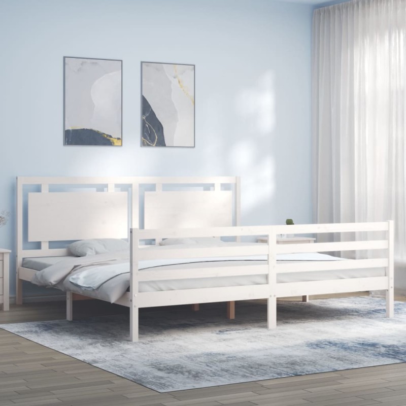 vidaXL Massivholzbett mit Kopfteil Weiß 200x200 cm vidaXL Massivholzbett mit Kopfteil Weiß 200x200 cm