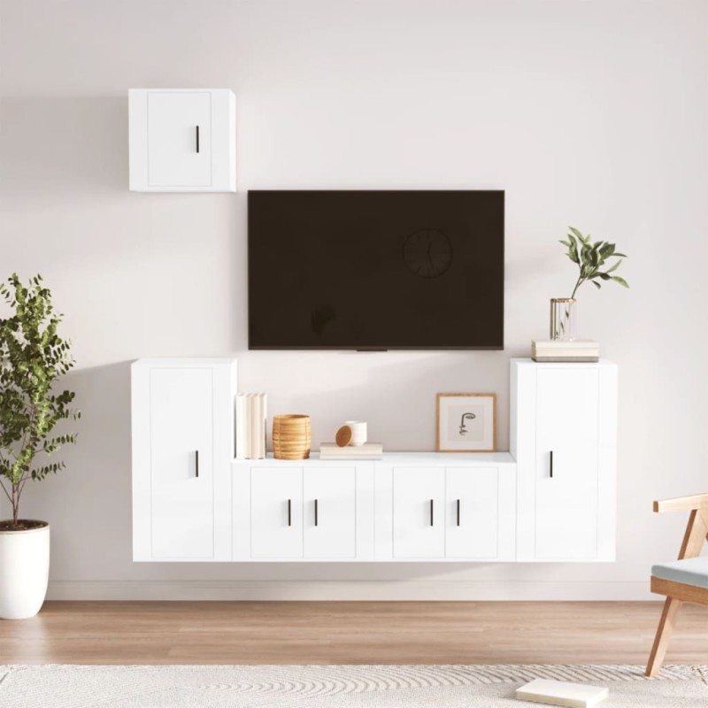vidaXL 5-tlg. TV-Schrank-Set Hochglanz-Weiß Holzwerkstoff vidaXL 5-tlg. TV-Schrank-Set Hochglanz-Weiß Holzwerkstoff