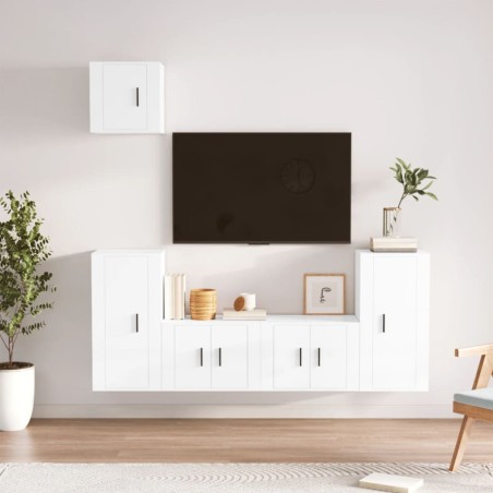 vidaXL 5-tlg. TV-Schrank-Set Hochglanz-Weiß Holzwerkstoff