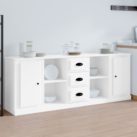 vidaXL Sideboards 3 Stk. Weiß Holzwerkstoff