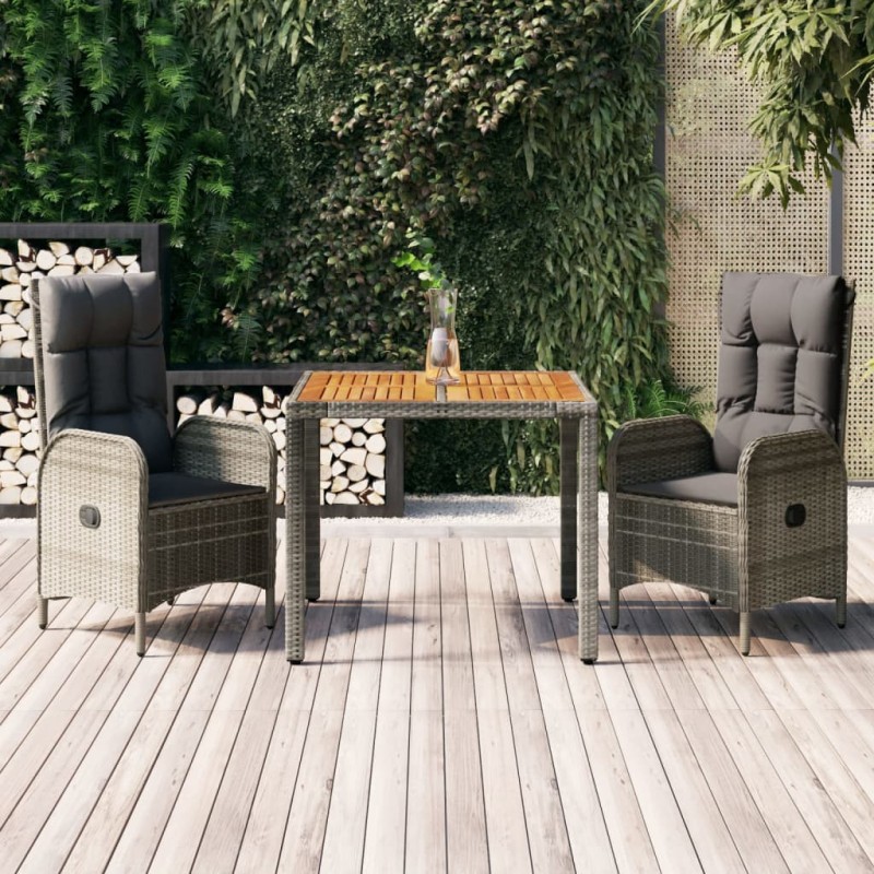 vidaXL 3-tlg. Garten-Essgruppe mit Kissen Grau Poly Rattan vidaXL 3-tlg. Garten-Essgruppe mit Kissen Grau Poly Rattan