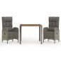 vidaXL 3-tlg. Garten-Essgruppe mit Kissen Grau Poly Rattan vidaXL 3-tlg. Garten-Essgruppe mit Kissen Grau Poly Rattan