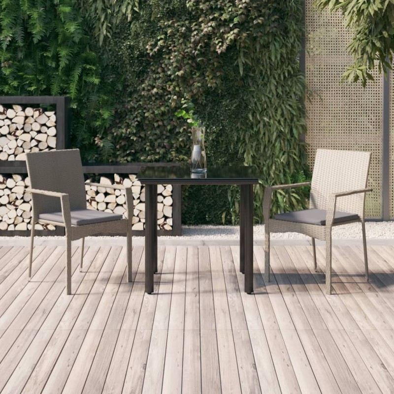 vidaXL 3-tlg. Garten-Essgruppe mit Kissen Schwarz und Grau Poly Rattan vidaXL 3-tlg. Garten-Essgruppe mit Kissen Schwarz und Grau Poly Rattan