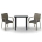 vidaXL 3-tlg. Garten-Essgruppe mit Kissen Schwarz und Grau Poly Rattan vidaXL 3-tlg. Garten-Essgruppe mit Kissen Schwarz und Grau Poly Rattan