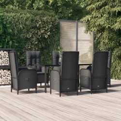 vidaXL 7-tlg. Garten-Essgruppe mit Kissen Schwarz Poly Rattan