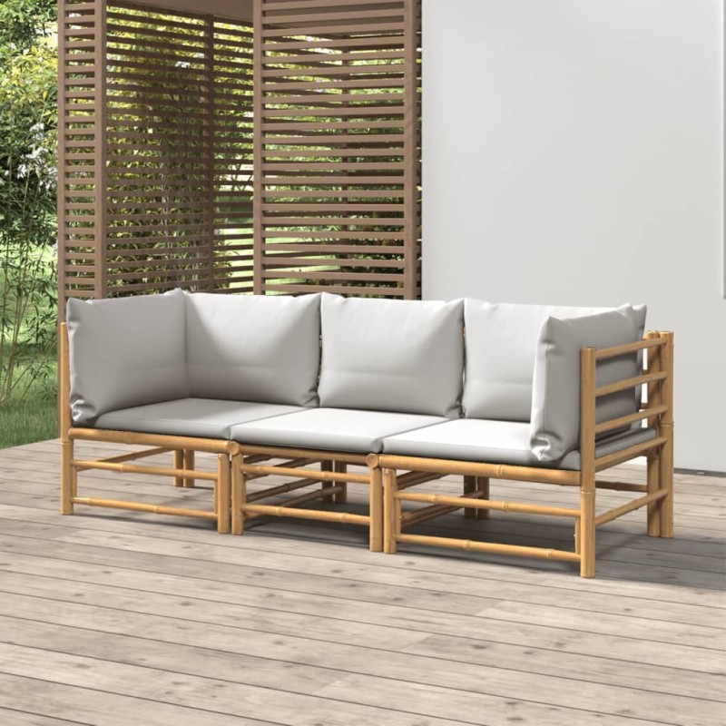 vidaXL 3-tlg. Garten-Lounge-Set mit Hellgrauen Kissen Bambus vidaXL 3-tlg. Garten-Lounge-Set mit Hellgrauen Kissen Bambus