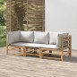 vidaXL 3-tlg. Garten-Lounge-Set mit Hellgrauen Kissen Bambus vidaXL 3-tlg. Garten-Lounge-Set mit Hellgrauen Kissen Bambus