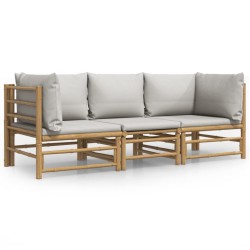 vidaXL 3-tlg. Garten-Lounge-Set mit Hellgrauen Kissen Bambus