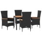 vidaXL 5-tlg. Garten-Essgruppe mit Kissen Schwarz Poly Rattan vidaXL 5-tlg. Garten-Essgruppe mit Kissen Schwarz Poly Rattan