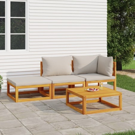 vidaXL 4-tlg. Garten-Lounge-Set mit Hellgrauen Kissen Massivholz