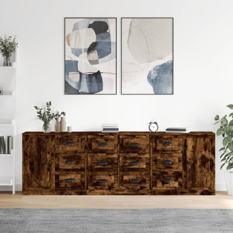 vidaXL Sideboards 3 Stk. Räuchereiche Holzwerkstoff vidaXL Sideboards 3 Stk. Räuchereiche Holzwerkstoff