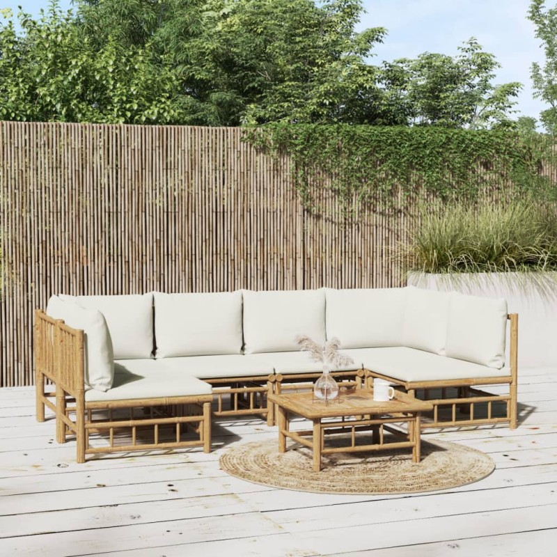 vidaXL 7-tlg. Garten-Lounge-Set mit Cremeweißen Kissen Bambus vidaXL 7-tlg. Garten-Lounge-Set mit Cremeweißen Kissen Bambus