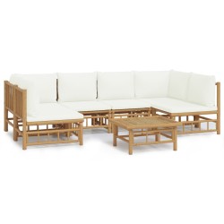 vidaXL 7-tlg. Garten-Lounge-Set mit Cremeweißen Kissen Bambus